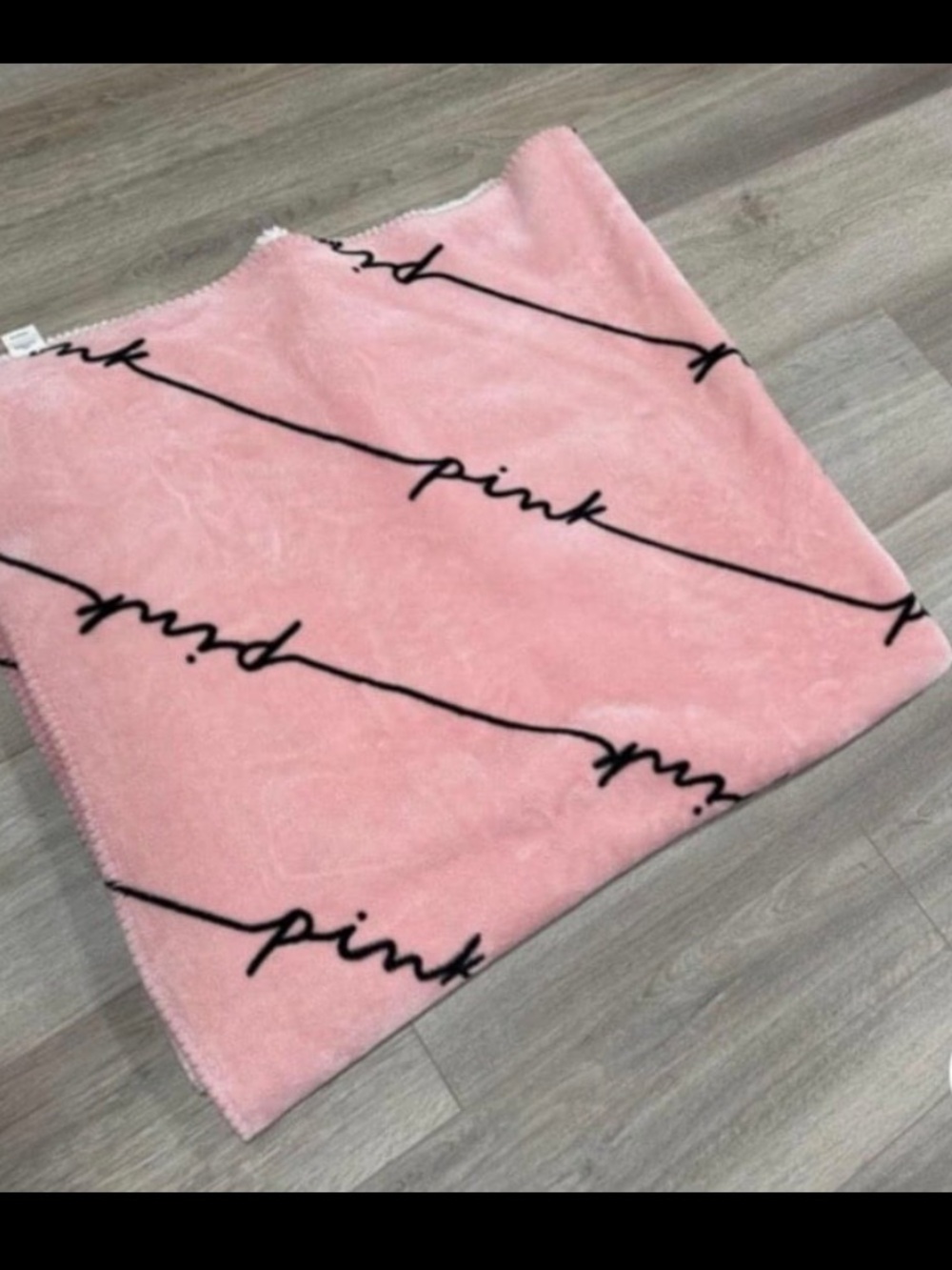 Victoria's Secret Pink Plush Script Throw Blanket - Light Pink with Black Logo